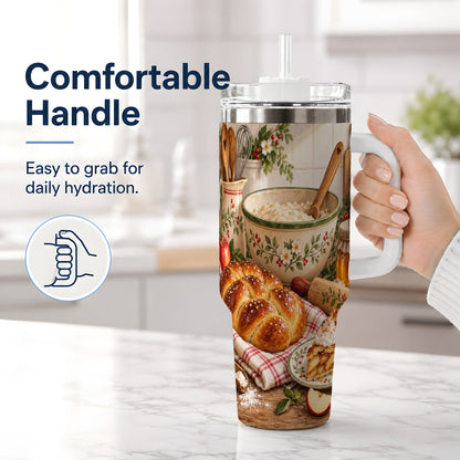 #pl[40oz|White] Farmhouse Baking 40oz Tumbler, Stainless Steel Apple Pie Drinkware