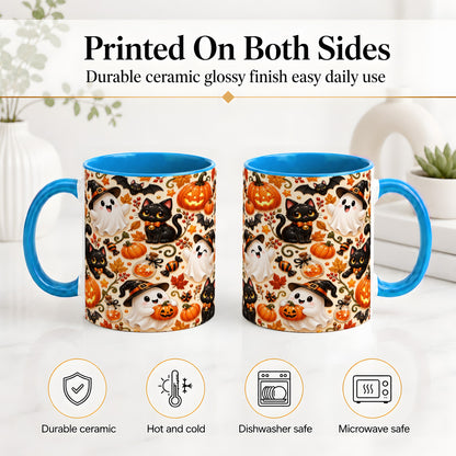 #pl[11oz|Blue] Cute Halloween Cat Ghost Accent Mug, Mug with Pumpkin Pattern