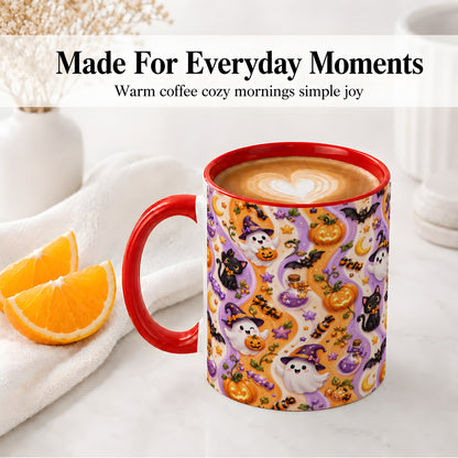#pl[11oz|Red] Purple Halloween Ghost Cat Accent Mug, Mug with Pumpkin Pattern