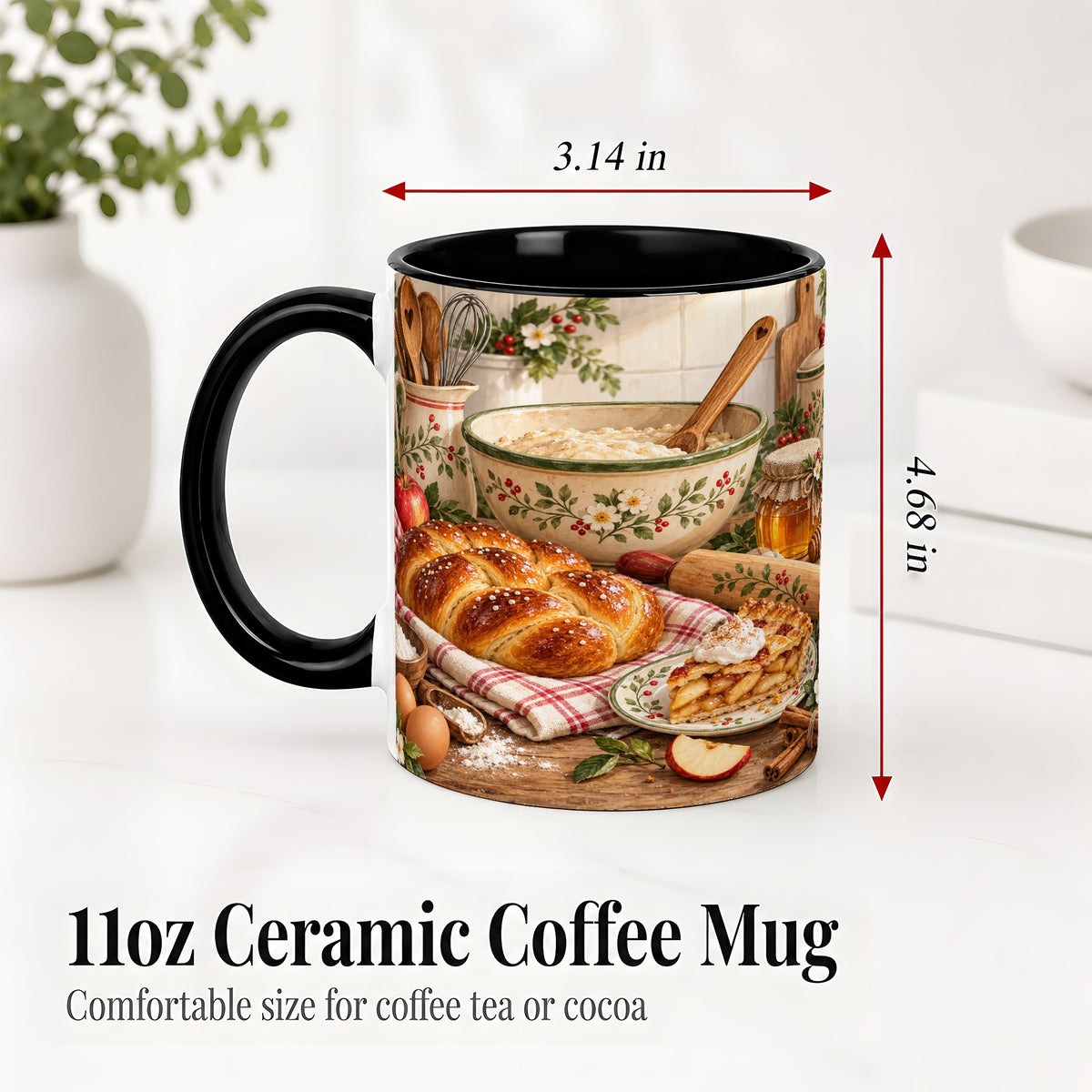 #pl[11oz|Black] Farmhouse Baking Accent Mug, Mug with Apple Pie Kitchen Artwork