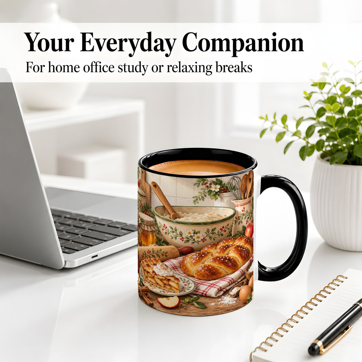 #pl[11oz|Black] Farmhouse Baking Accent Mug, Mug with Apple Pie Kitchen Artwork