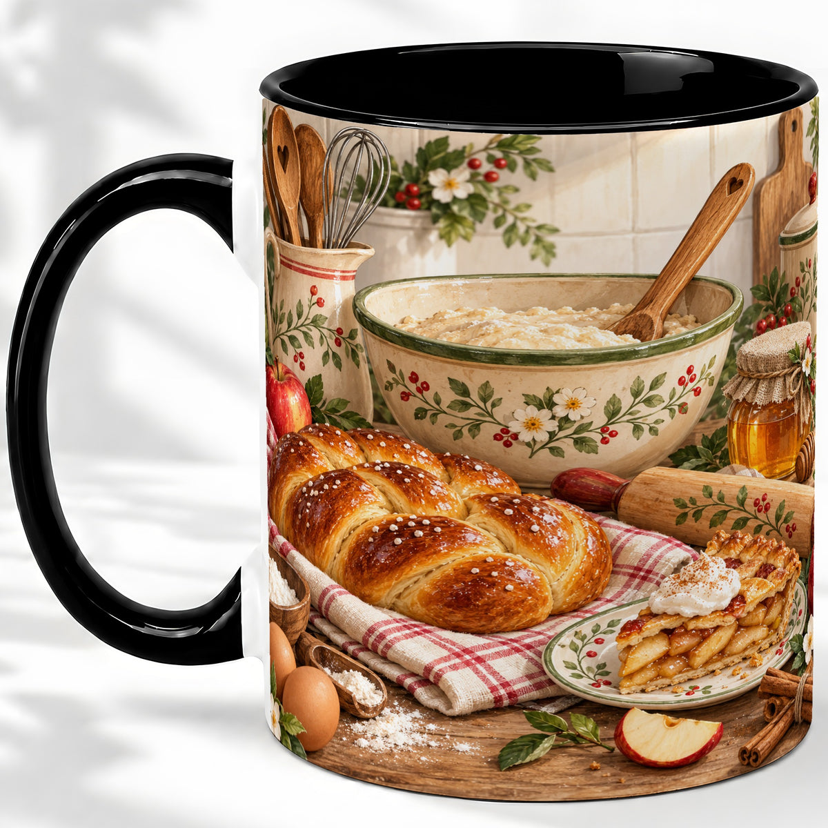 #pl[11oz|Black] Farmhouse Baking Accent Mug, Mug with Apple Pie Kitchen Artwork