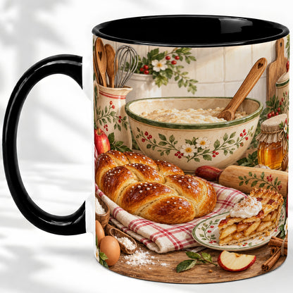 #pl[11oz|Black] Farmhouse Baking Accent Mug, Mug with Apple Pie Kitchen Artwork