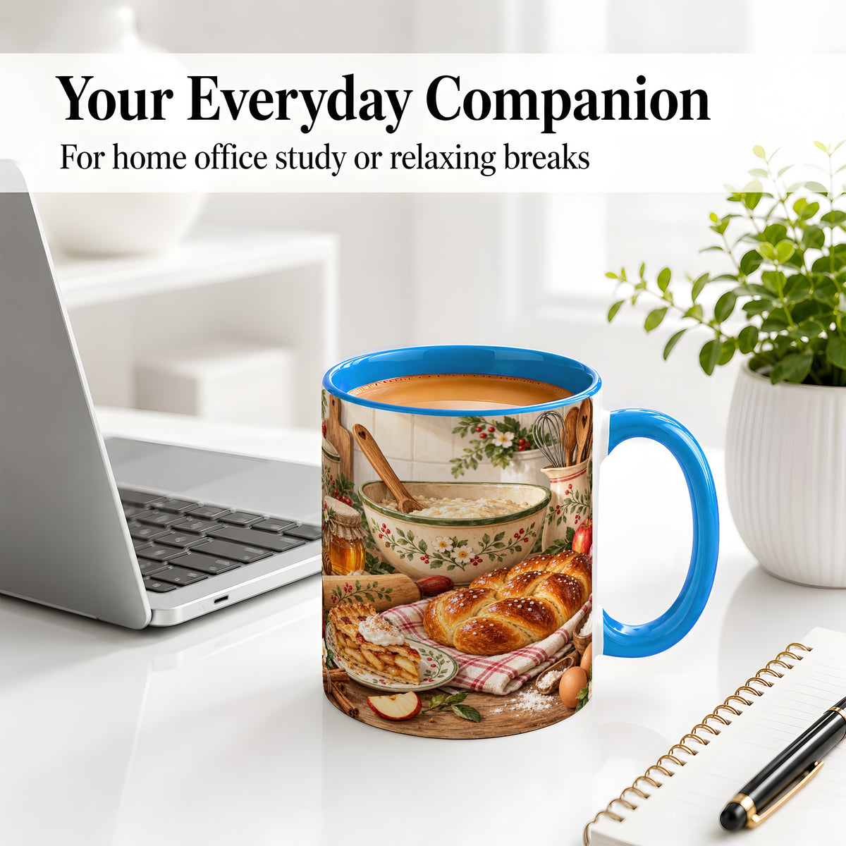 #pl[11oz|Blue] Farmhouse Baking Accent Mug, Mug with Apple Pie Kitchen Artwork
