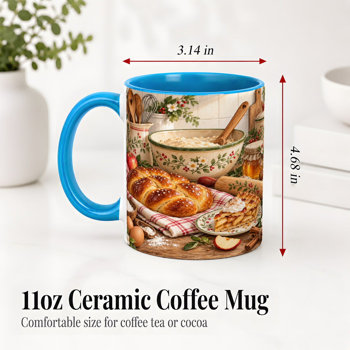 #pl[11oz|Blue] Farmhouse Baking Accent Mug, Mug with Apple Pie Kitchen Artwork