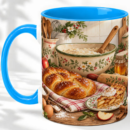 #pl[11oz|Blue] Farmhouse Baking Accent Mug, Mug with Apple Pie Kitchen Artwork