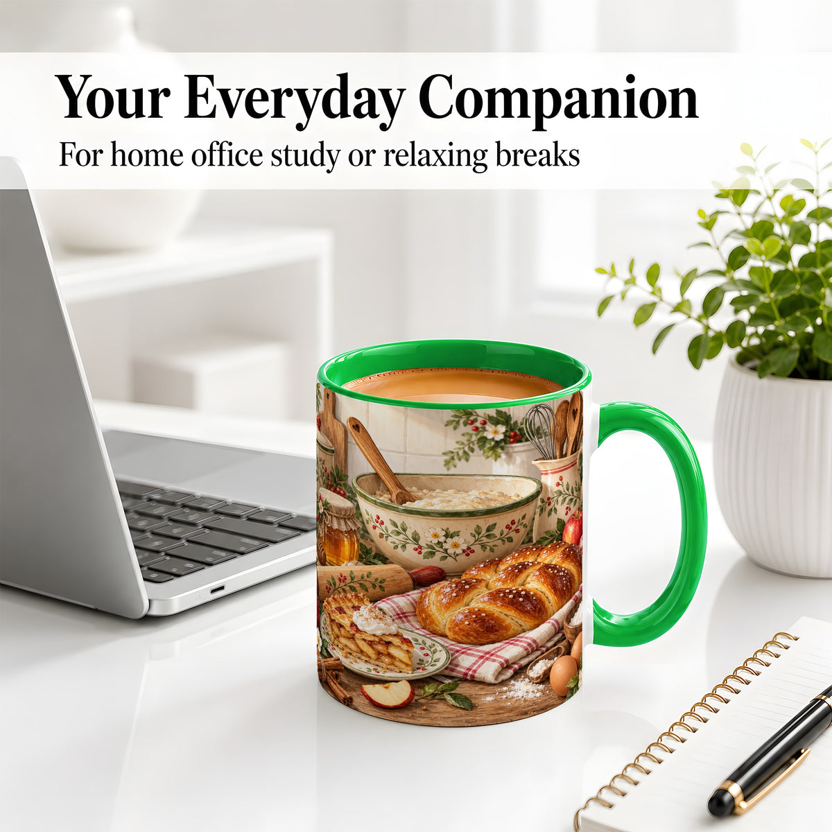 #pl[11oz|Green] Farmhouse Baking Accent Mug, Mug with Apple Pie Kitchen Artwork