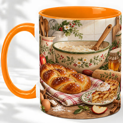 #pl[11oz|Orange] Farmhouse Baking Accent Mug, Mug with Apple Pie Kitchen Artwork