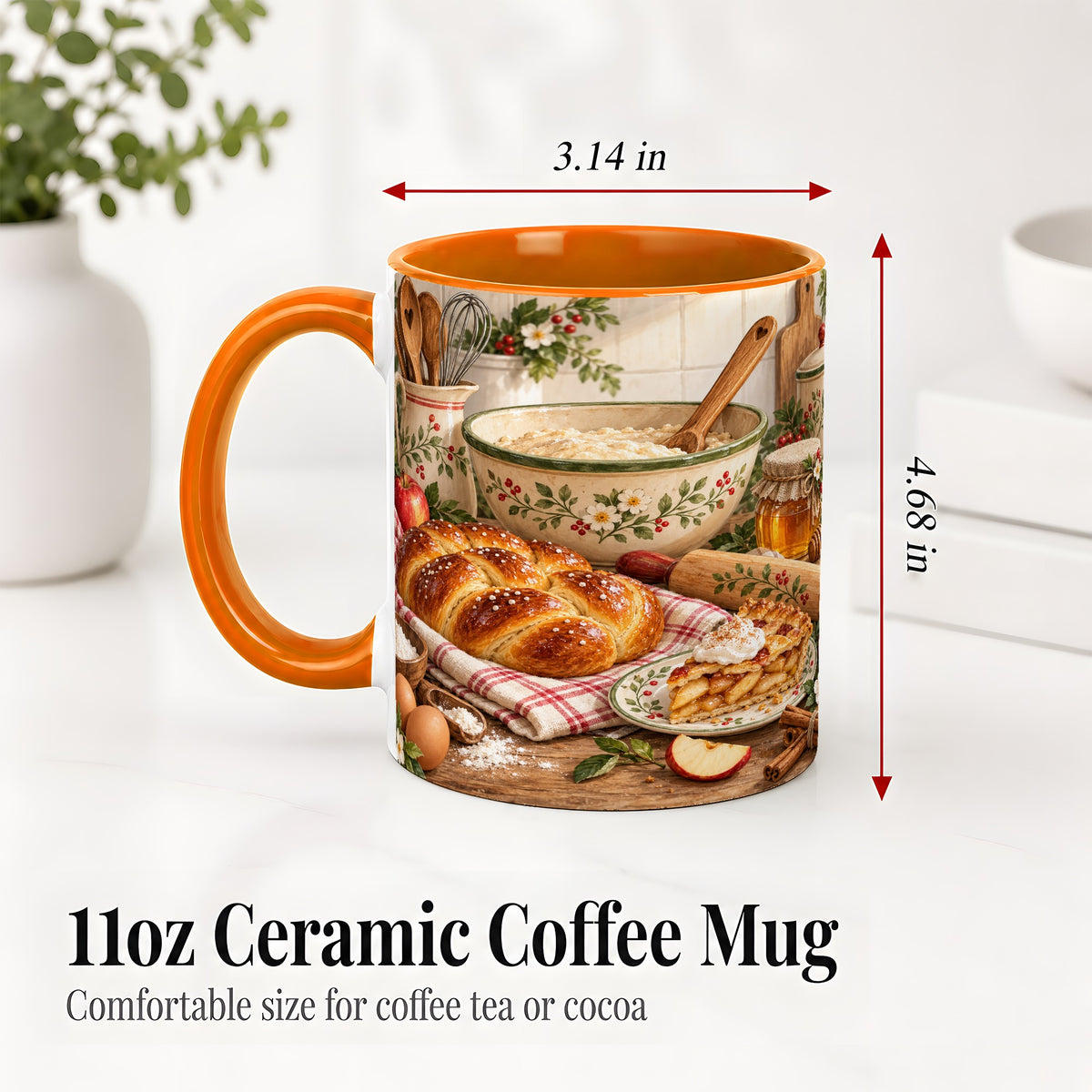 #pl[11oz|Orange] Farmhouse Baking Accent Mug, Mug with Apple Pie Kitchen Artwork