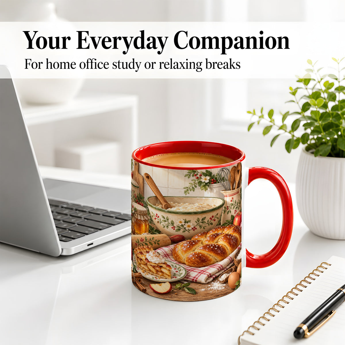 #pl[11oz|Red] Farmhouse Baking Accent Mug, Mug with Apple Pie Kitchen Artwork