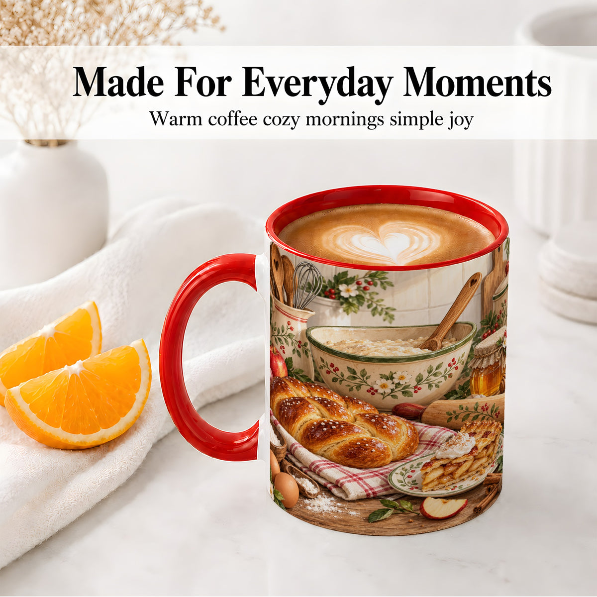 #pl[11oz|Red] Farmhouse Baking Accent Mug, Mug with Apple Pie Kitchen Artwork