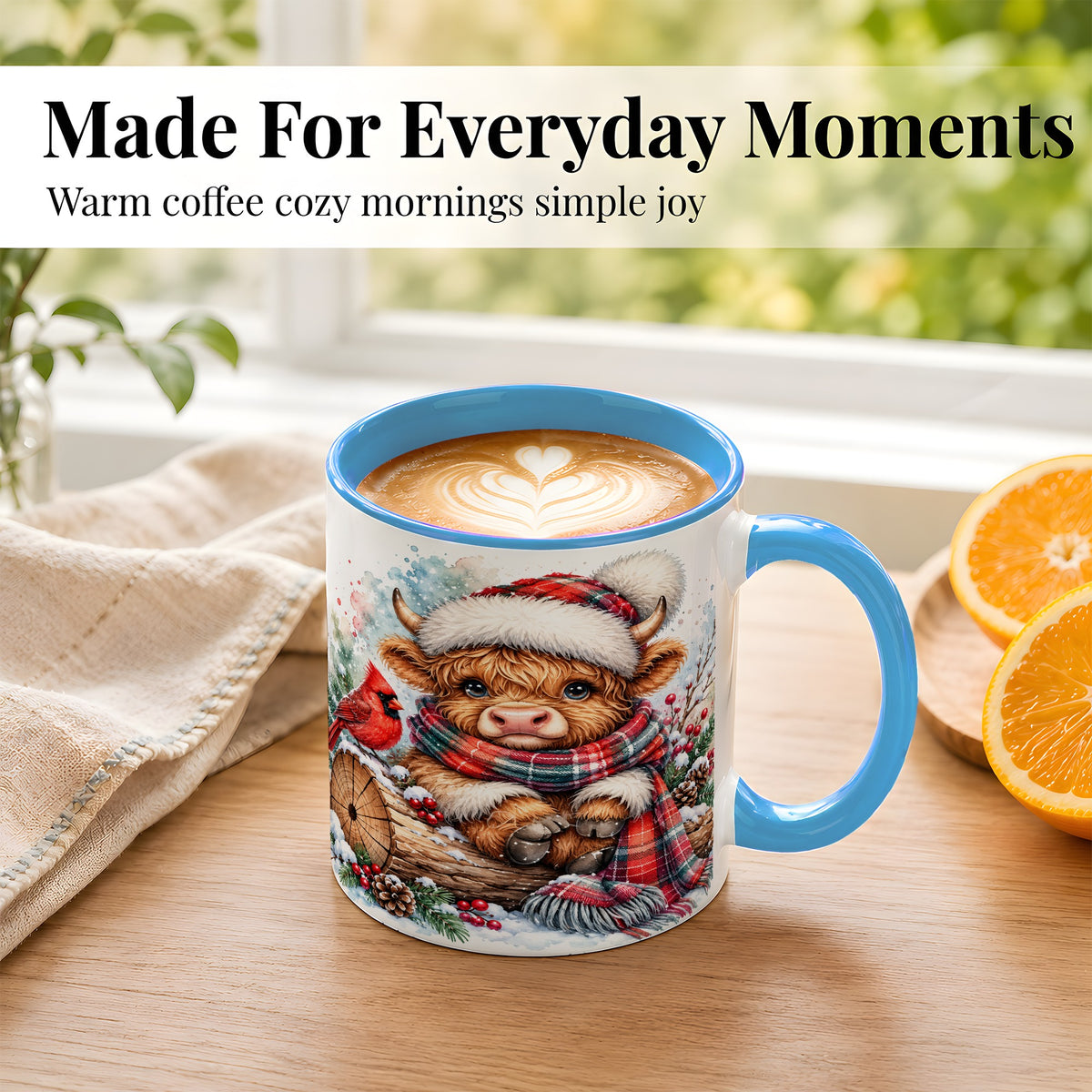 #pl[11oz|Blue] Christmas Highland Cow Coffee Mug, Winter Cow Mug, Ceramic Cup