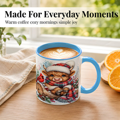 #pl[11oz|Blue] Christmas Highland Cow Coffee Mug, Winter Cow Mug, Ceramic Cup