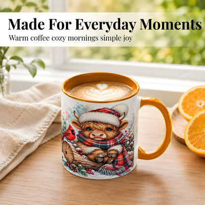 #pl[11oz|Orange] Christmas Highland Cow Coffee Mug, Winter Cow Mug, Ceramic Cup