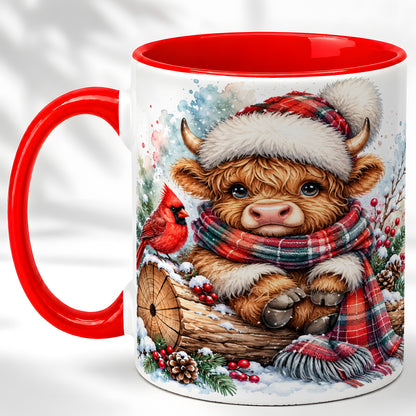 Christmas Highland Cow Coffee Mug, Winter Cow Mug, Ceramic Cup