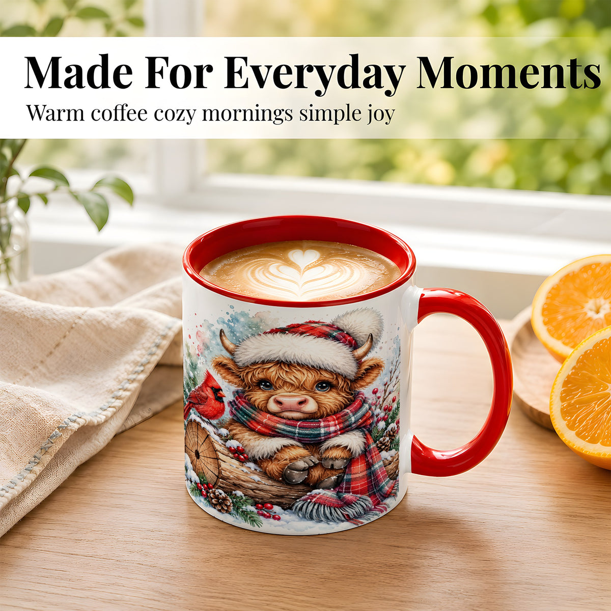 #pl[11oz|Red] Christmas Highland Cow Coffee Mug, Winter Cow Mug, Ceramic Cup