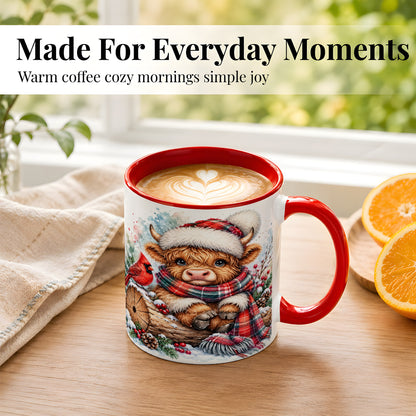 #pl[11oz|Red] Christmas Highland Cow Coffee Mug, Winter Cow Mug, Ceramic Cup