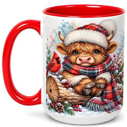 #pl[15oz|Red] Christmas Highland Cow Coffee Mug, Winter Cow Mug, Ceramic Cup
