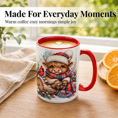 #pl[15oz|Red] Christmas Highland Cow Coffee Mug, Winter Cow Mug, Ceramic Cup