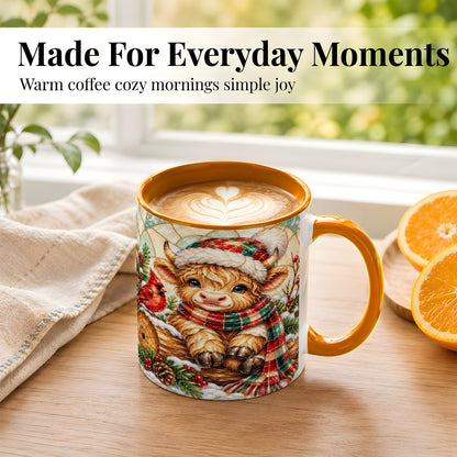 #pl[11oz|Orange] Stained Glass Highland Cow Coffee Mug, Christmas Cow Mug, Ceramic Cup