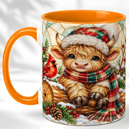 #pl[11oz|Orange] Stained Glass Highland Cow Coffee Mug, Christmas Cow Mug, Ceramic Cup