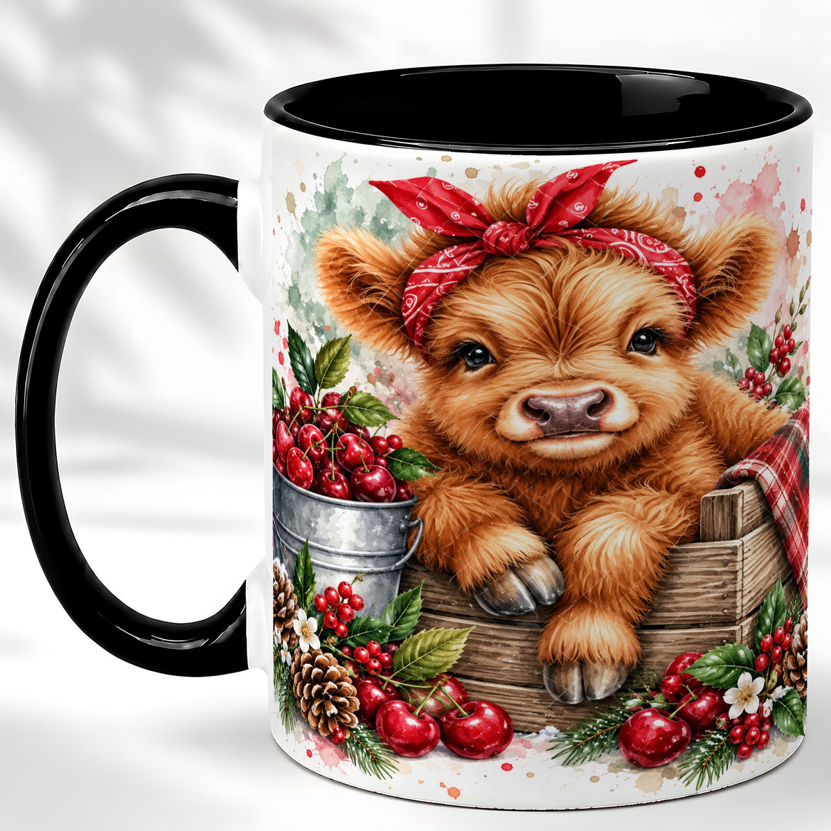 #pl[11oz|Black] Highland Calf Coffee Mug, Rustic Farm Cow Mug, Ceramic Cup