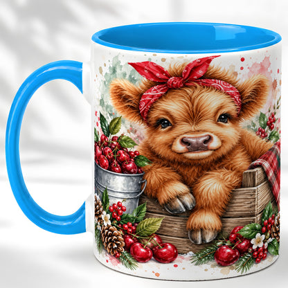 #pl[11oz|Blue] Highland Calf Coffee Mug, Rustic Farm Cow Mug, Ceramic Cup