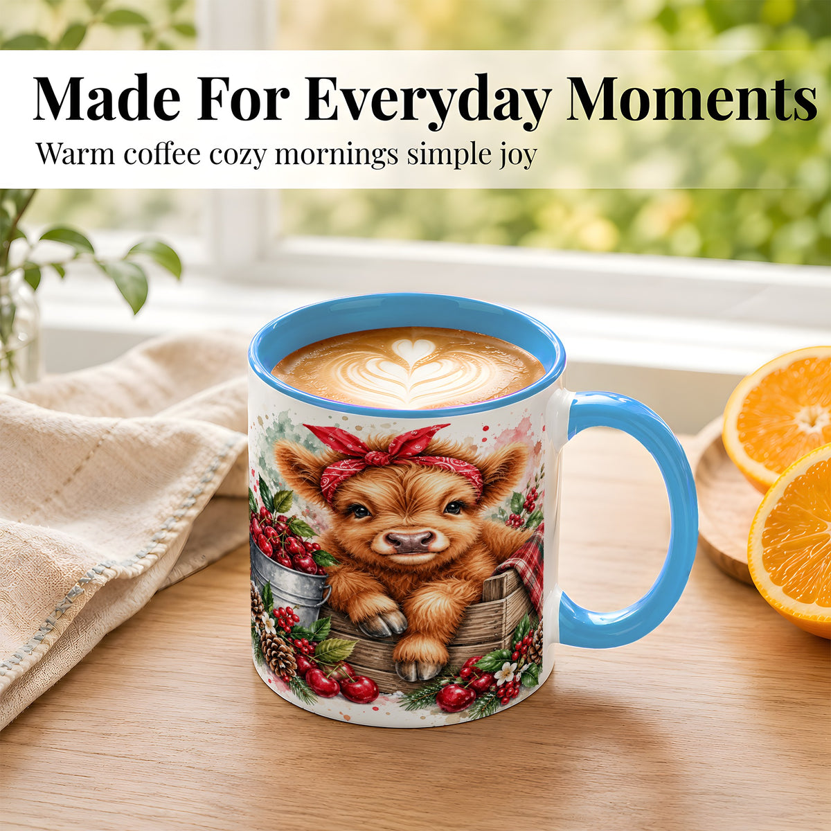 #pl[11oz|Blue] Highland Calf Coffee Mug, Rustic Farm Cow Mug, Ceramic Cup