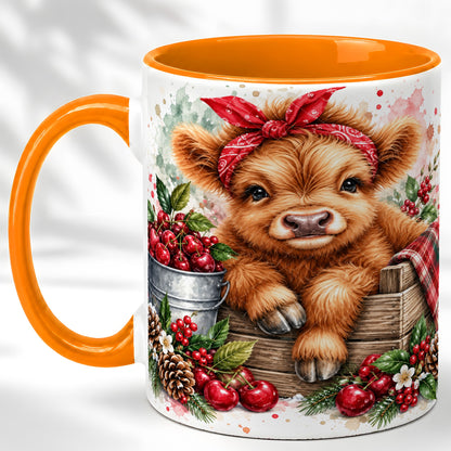 #pl[11oz|Orange] Highland Calf Coffee Mug, Rustic Farm Cow Mug, Ceramic Cup