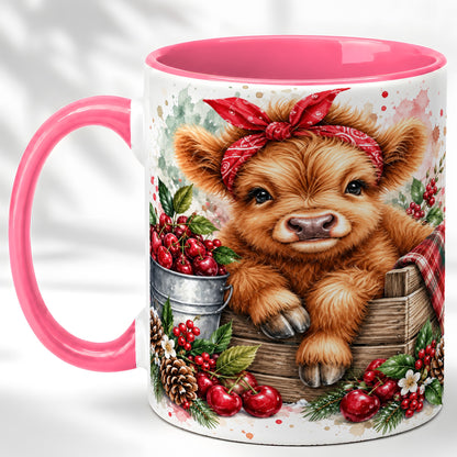 #pl[11oz|Pink] Highland Calf Coffee Mug, Rustic Farm Cow Mug, Ceramic Cup
