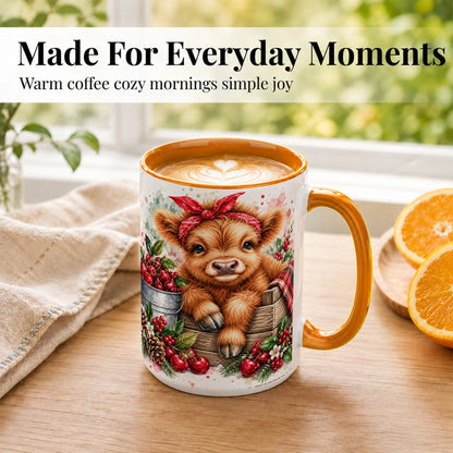 #pl[15oz|Orange] Highland Calf Coffee Mug, Rustic Farm Cow Mug, Ceramic Cup