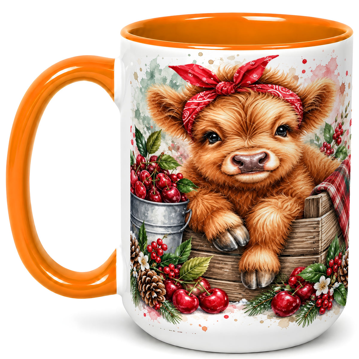 #pl[15oz|Orange] Highland Calf Coffee Mug, Rustic Farm Cow Mug, Ceramic Cup