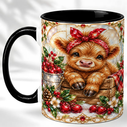 #pl[11oz|Black] Christmas Highland Cow Coffee Mug, Holiday Cow Mug, Ceramic Cup