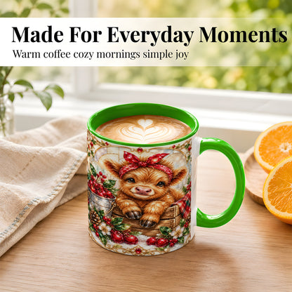 #pl[11oz|Green] Christmas Highland Cow Coffee Mug, Holiday Cow Mug, Ceramic Cup