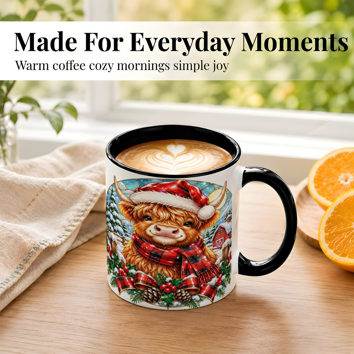 #pl[11oz|Black] Santa Highland Cow Coffee Mug, Christmas Cow Mug, Ceramic Cup