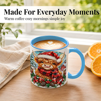 #pl[11oz|Blue] Santa Highland Cow Coffee Mug, Christmas Cow Mug, Ceramic Cup