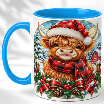 #pl[11oz|Blue] Santa Highland Cow Coffee Mug, Christmas Cow Mug, Ceramic Cup