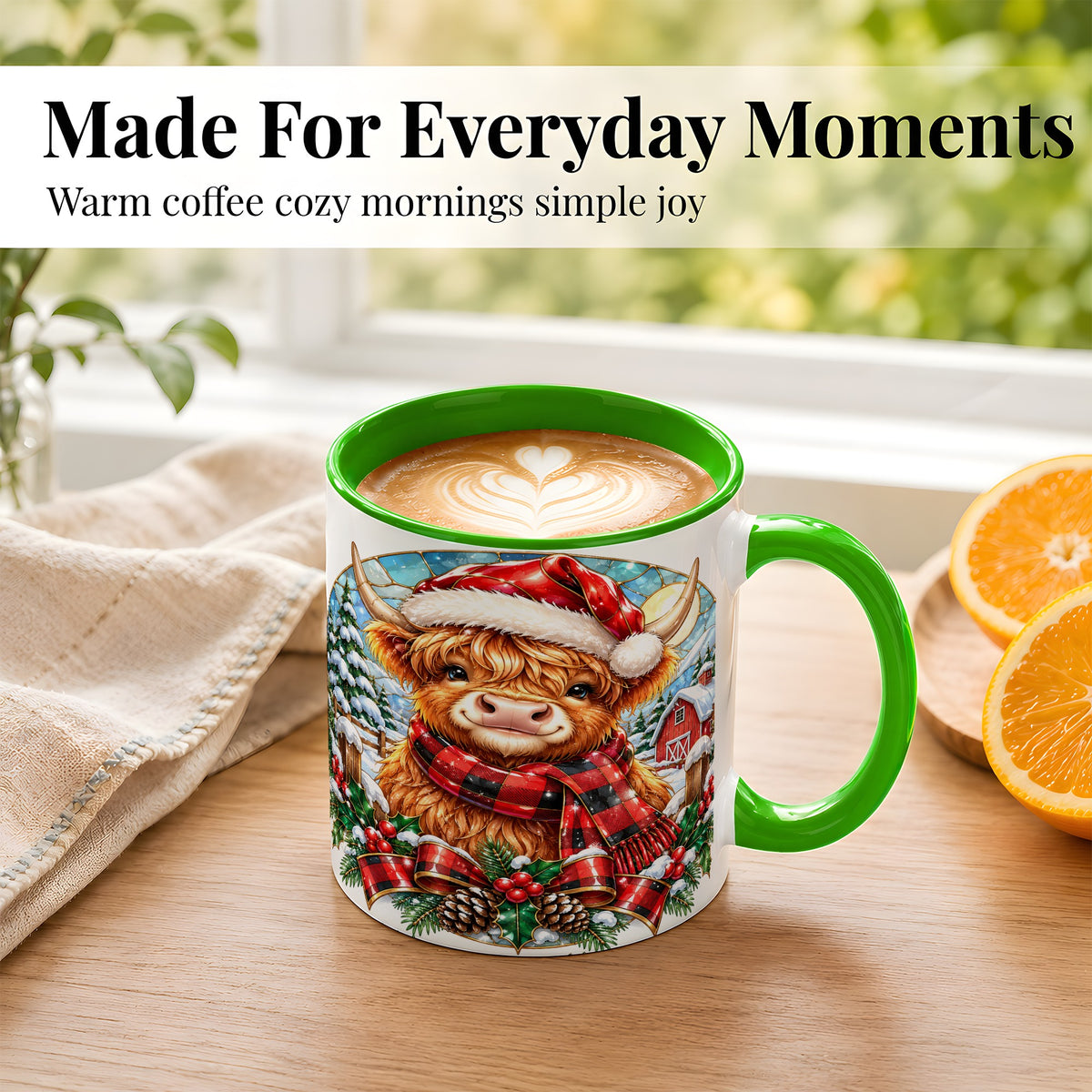 #pl[11oz|Green] Santa Highland Cow Coffee Mug, Christmas Cow Mug, Ceramic Cup