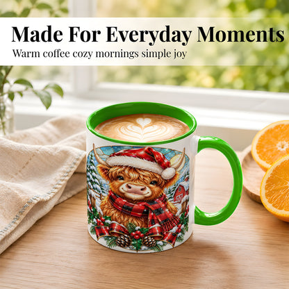 #pl[11oz|Green] Santa Highland Cow Coffee Mug, Christmas Cow Mug, Ceramic Cup