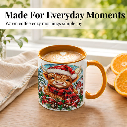 #pl[11oz|Orange] Santa Highland Cow Coffee Mug, Christmas Cow Mug, Ceramic Cup