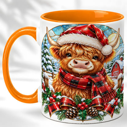 #pl[11oz|Orange] Santa Highland Cow Coffee Mug, Christmas Cow Mug, Ceramic Cup