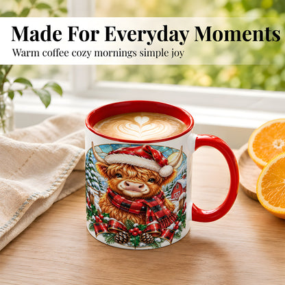 #pl[11oz|Red] Santa Highland Cow Coffee Mug, Christmas Cow Mug, Ceramic Cup