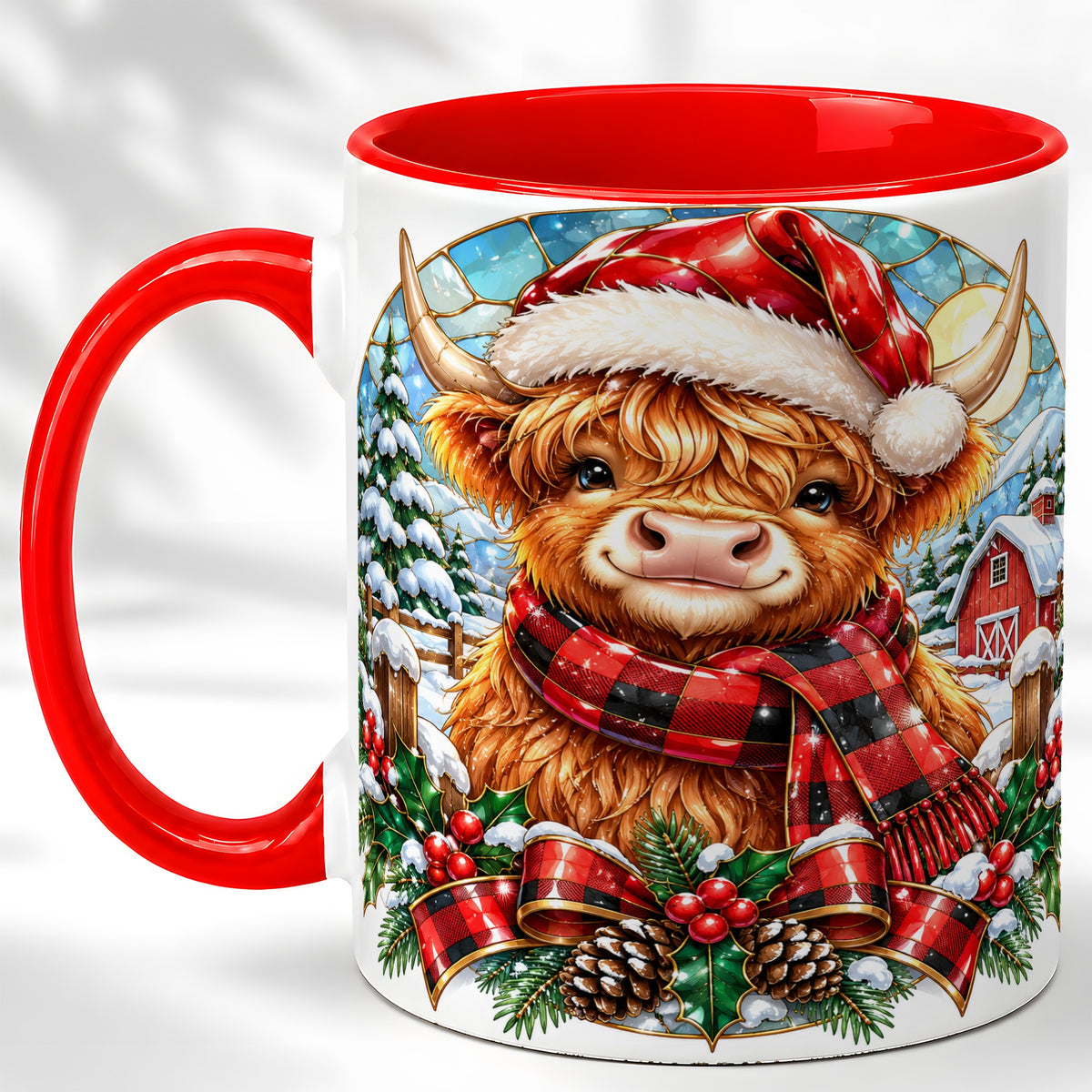 Santa Highland Cow Coffee Mug, Christmas Cow Mug, Ceramic Cup