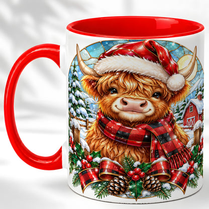 Santa Highland Cow Coffee Mug, Christmas Cow Mug, Ceramic Cup