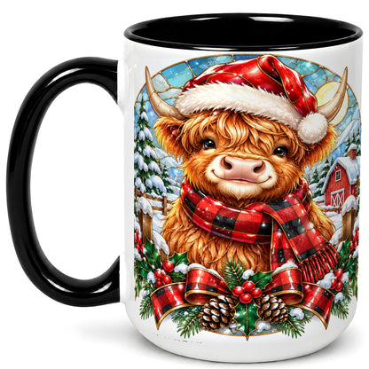 #pl[15oz|Black] Santa Highland Cow Coffee Mug, Christmas Cow Mug, Ceramic Cup