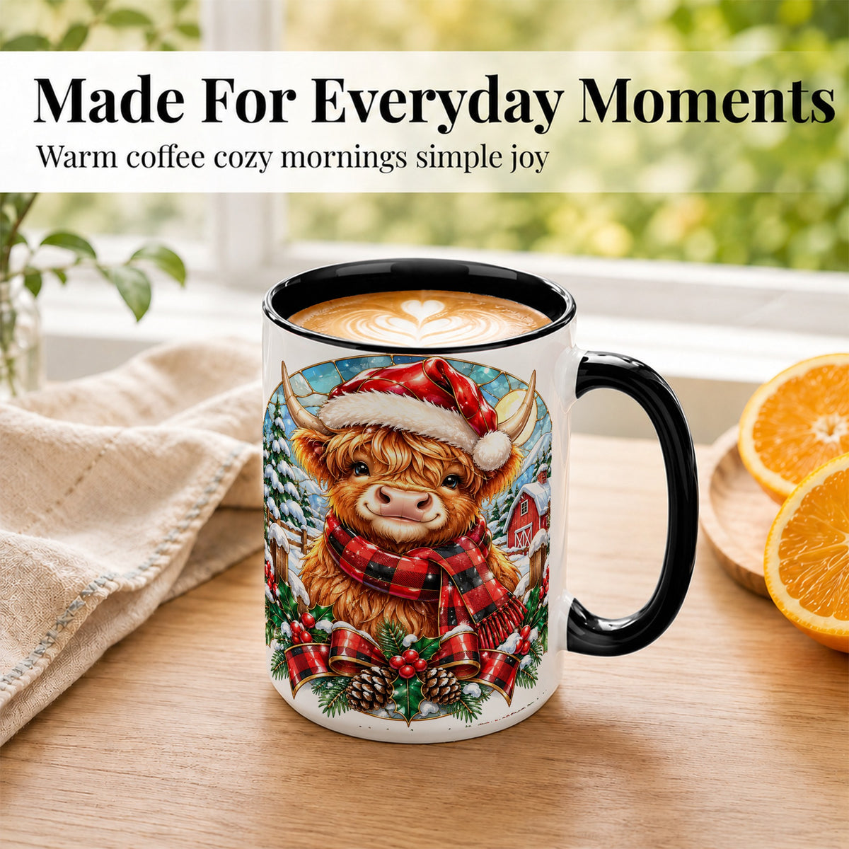 #pl[15oz|Black] Santa Highland Cow Coffee Mug, Christmas Cow Mug, Ceramic Cup