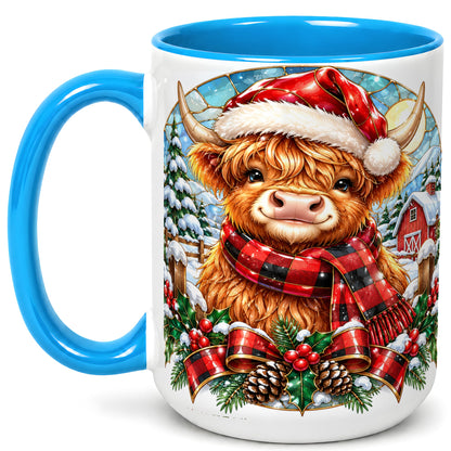 #pl[15oz|Blue] Santa Highland Cow Coffee Mug, Christmas Cow Mug, Ceramic Cup