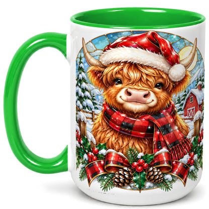 #pl[15oz|Green] Santa Highland Cow Coffee Mug, Christmas Cow Mug, Ceramic Cup