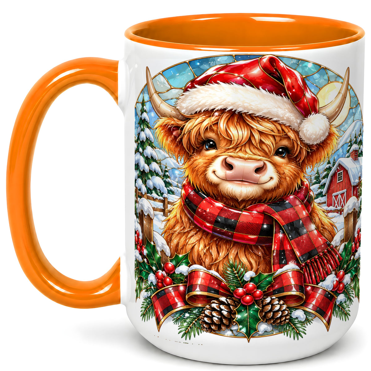 #pl[15oz|Orange] Santa Highland Cow Coffee Mug, Christmas Cow Mug, Ceramic Cup