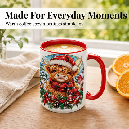 #pl[15oz|Red] Santa Highland Cow Coffee Mug, Christmas Cow Mug, Ceramic Cup